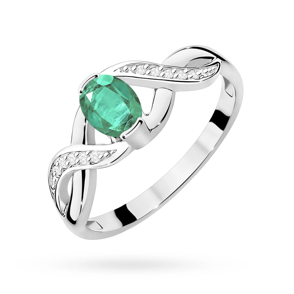 Prsten z bílého zlata se smaragdem 0,40 ct a diamanty 0,05 ct