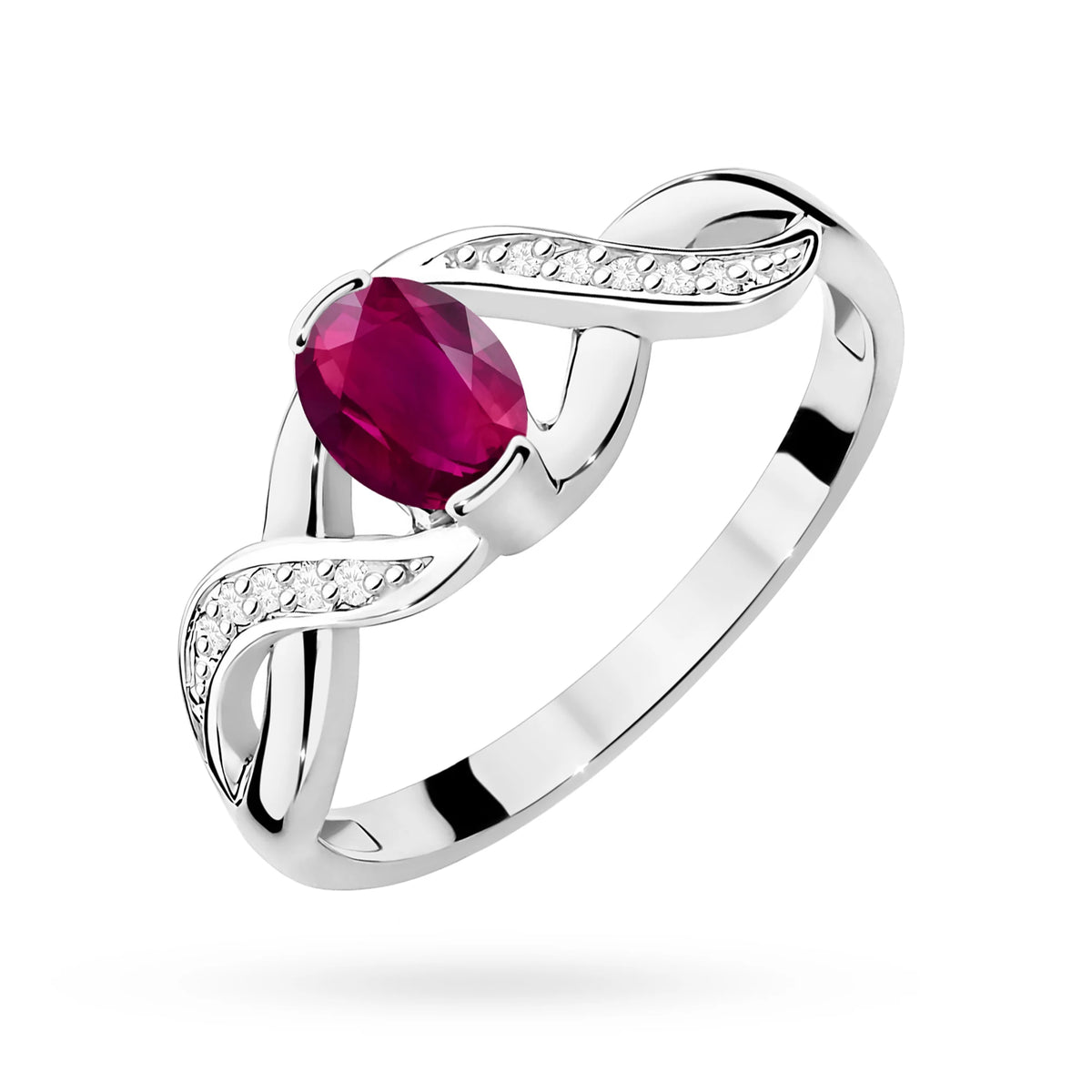 Prsteň z bieleho zlata s 0,50 ct rodolitom a 0,05 ct diamantmi