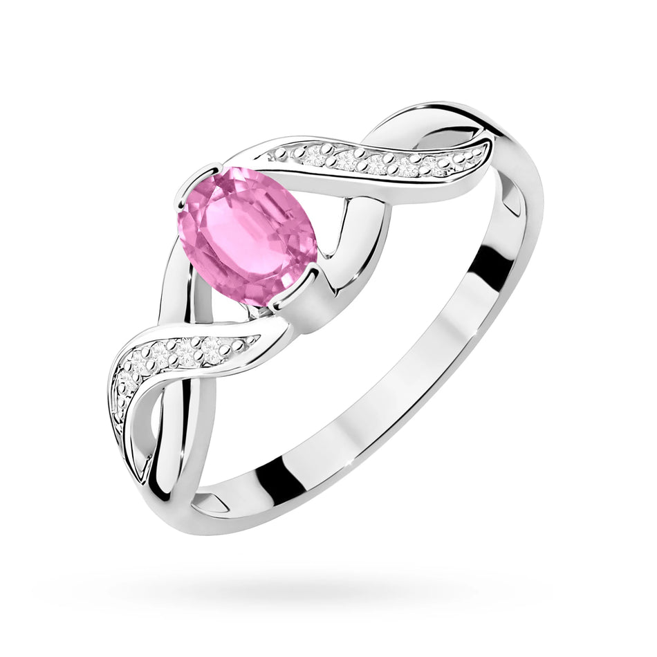 Prsten z bílého zlata s 0,45ct růžovým safírem a 0,05ct diamanty