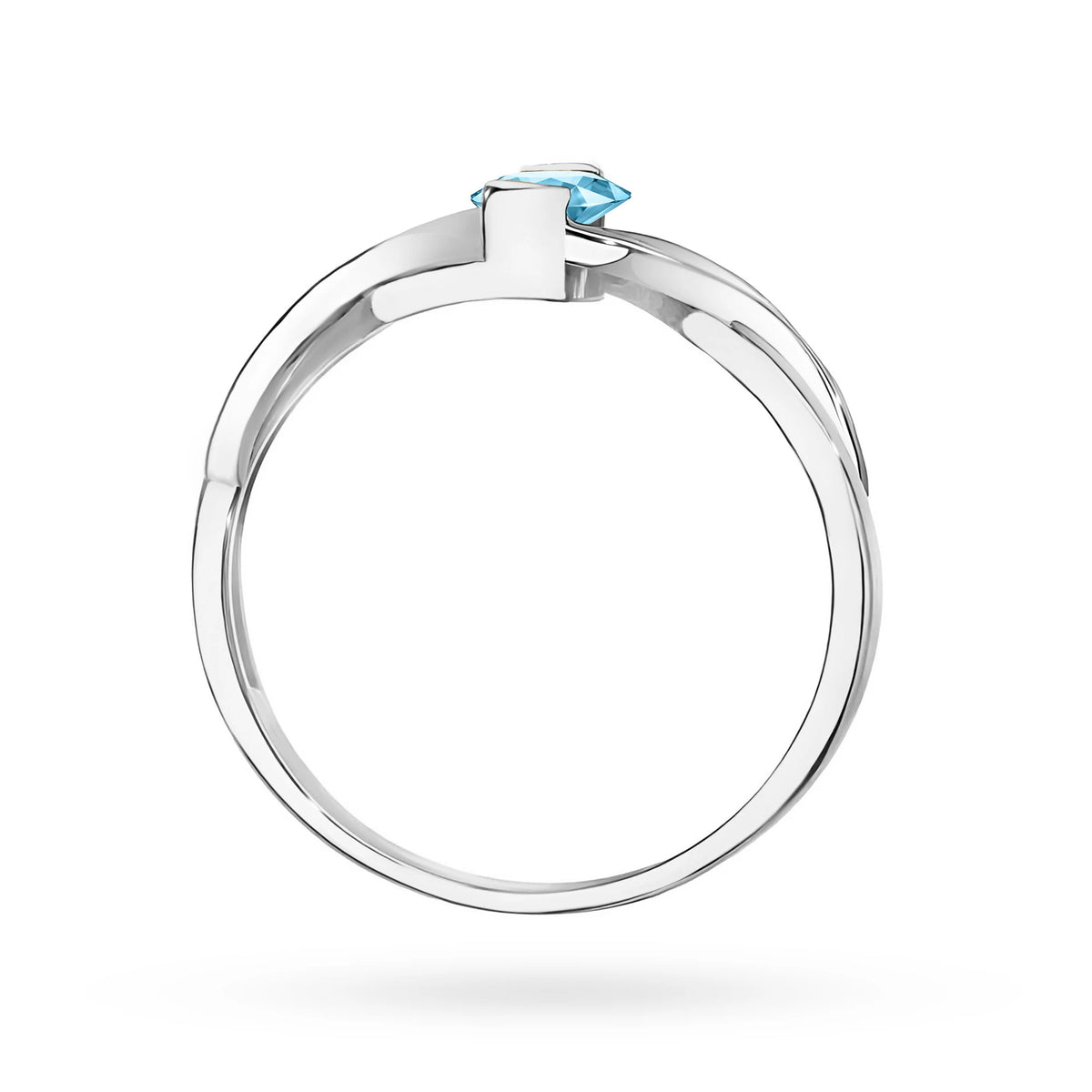 Prsten nekonečna z bílého 14k zlata s oválným topazem Swiss Blue 0,50 ct a diamanty 0,05 ct