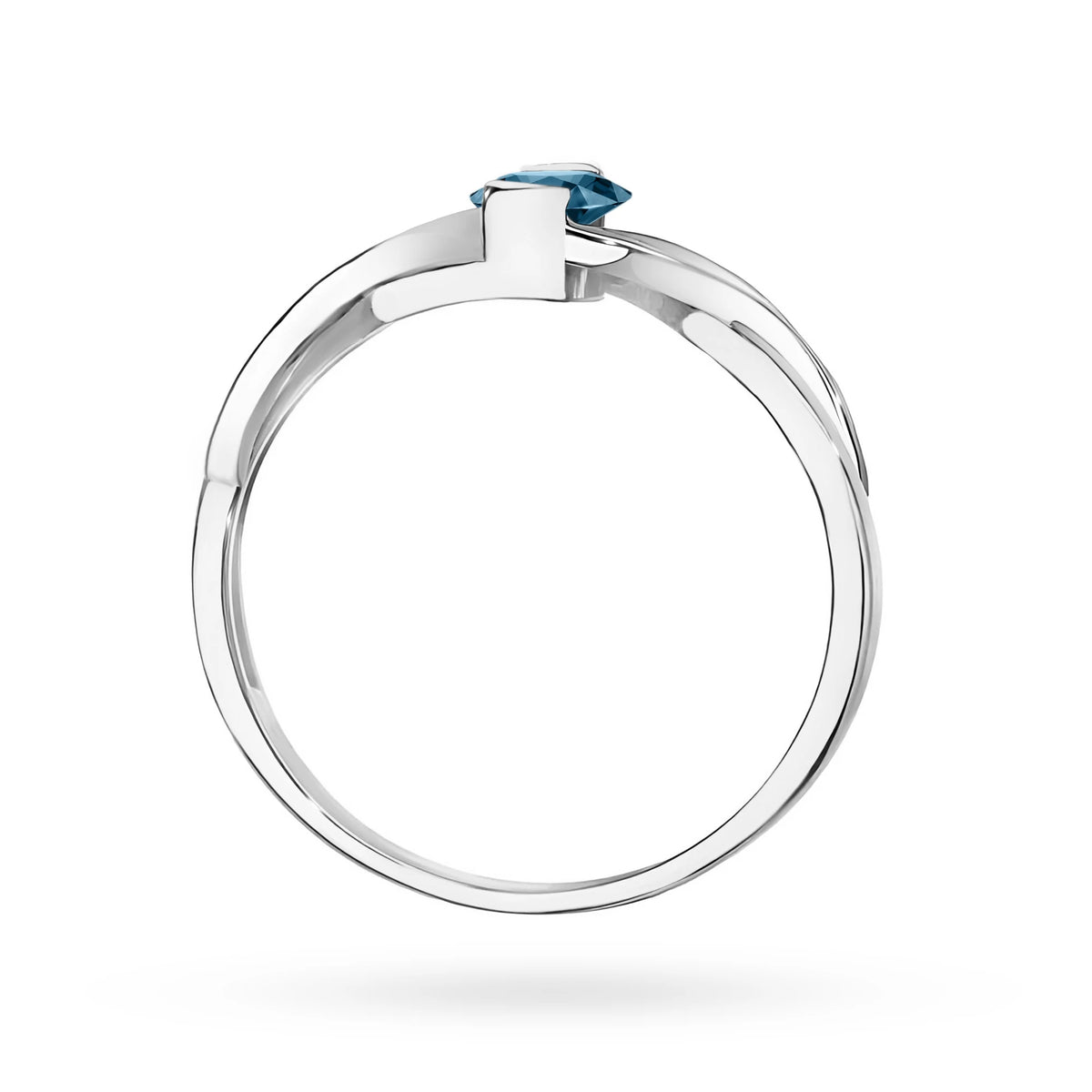 Unendlichkeitsring aus 585er Weißgold mit ovalem London-Blue-Topas 0,50 ct und Diamanten 0,05 ct