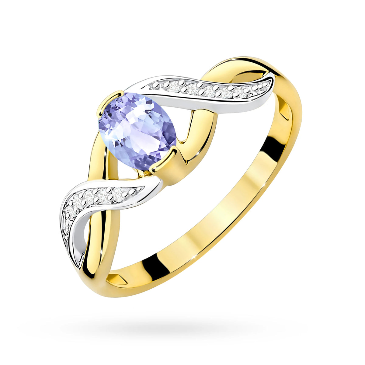 Unendlichkeitsring aus 585er Gelbgold mit ovalem Tansanit 0,40 ct und Diamanten 0,05 ct