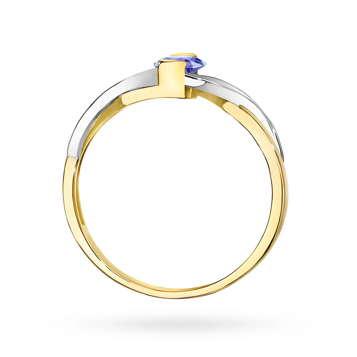 Unendlichkeitsring aus 585er Gelbgold mit ovalem Tansanit 0,40 ct und Diamanten 0,05 ct