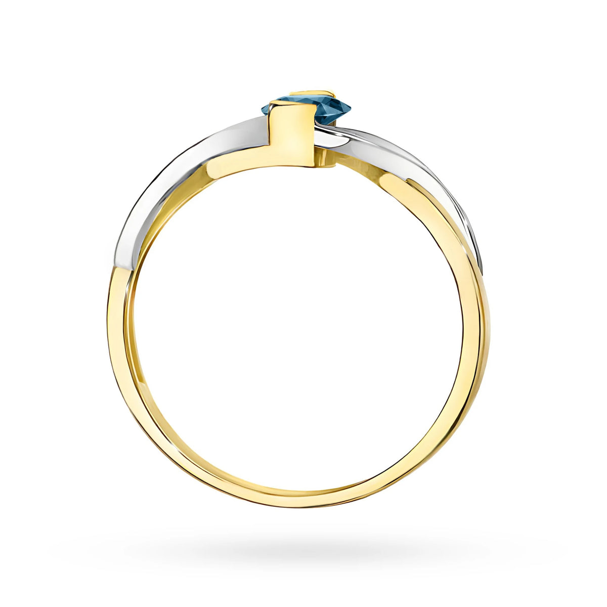 Unendlichkeitsring aus 585er Gelbgold mit ovalem London-Blue-Topas 0,50 ct und Diamanten 0,05 ct