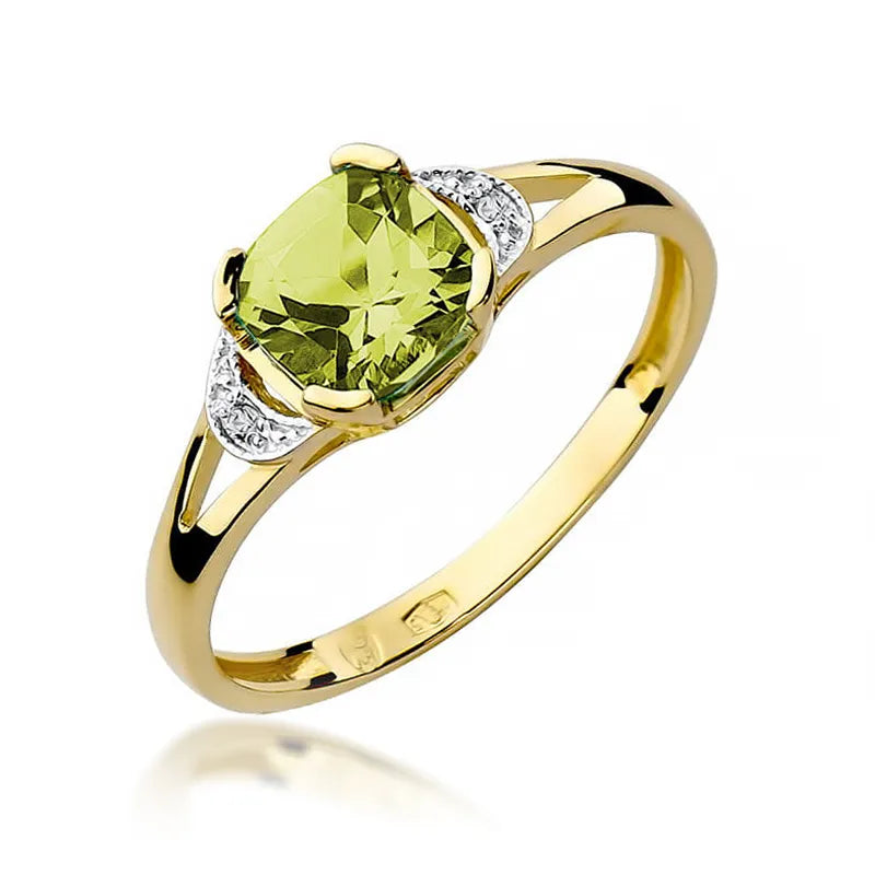 zlatý prsten s 1,00 ct olivínem a 0,01 ct diamanty w0040-peg-01
