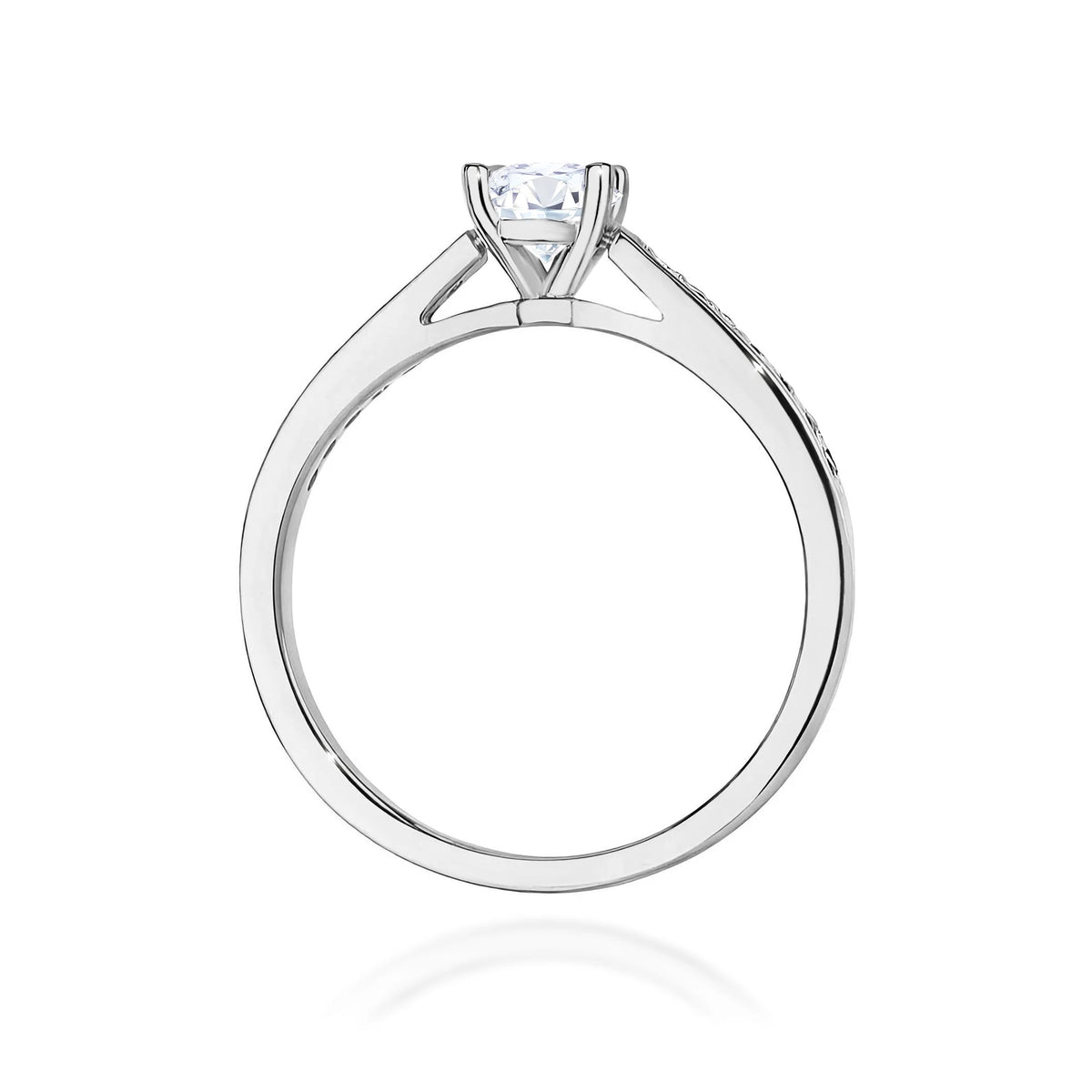 Verlobungsring aus 585er Weißgold mit 0,50 ct Round/Brilliant-Diamant und 0,12 ct Diamanten in Vierkrappen-Kathedralenfassung