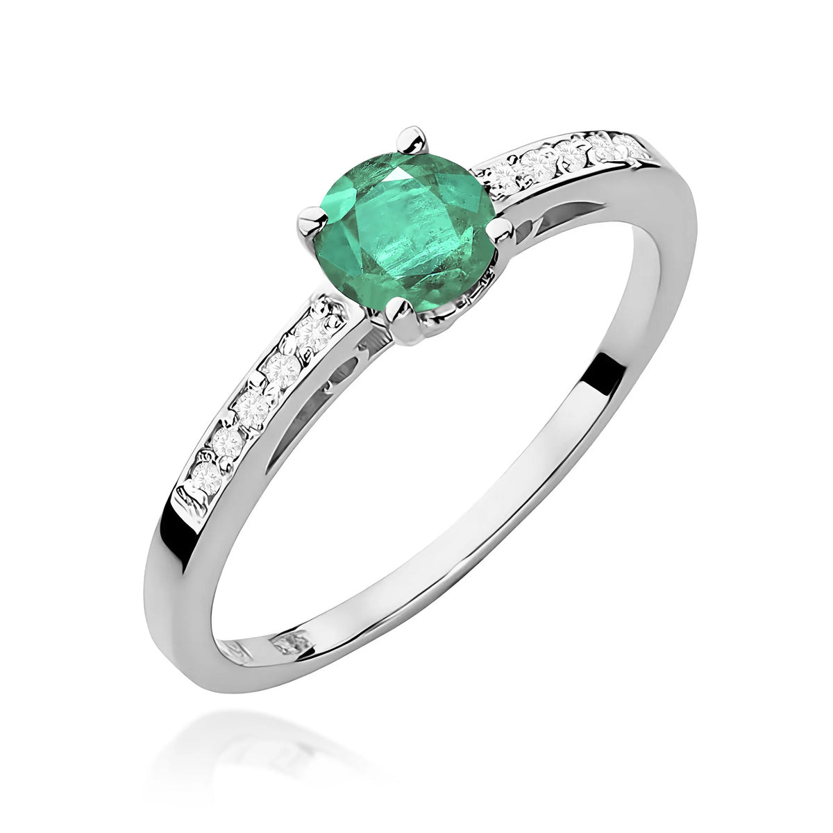 Bague en or blanc avec émeraude 0,50 ct et diamants 0,05 ct