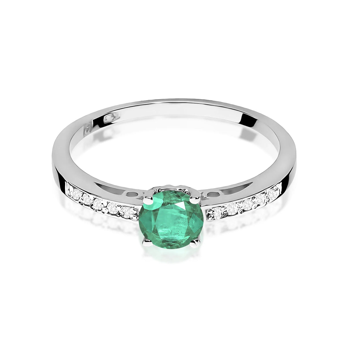Bague en or blanc avec émeraude 0,50 ct et diamants 0,05 ct