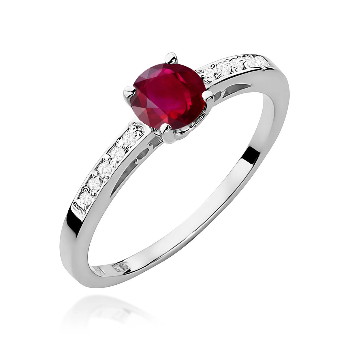 Prsteň z bieleho zlata s 0,60 ct rubínom a 0,05 ct diamantmi