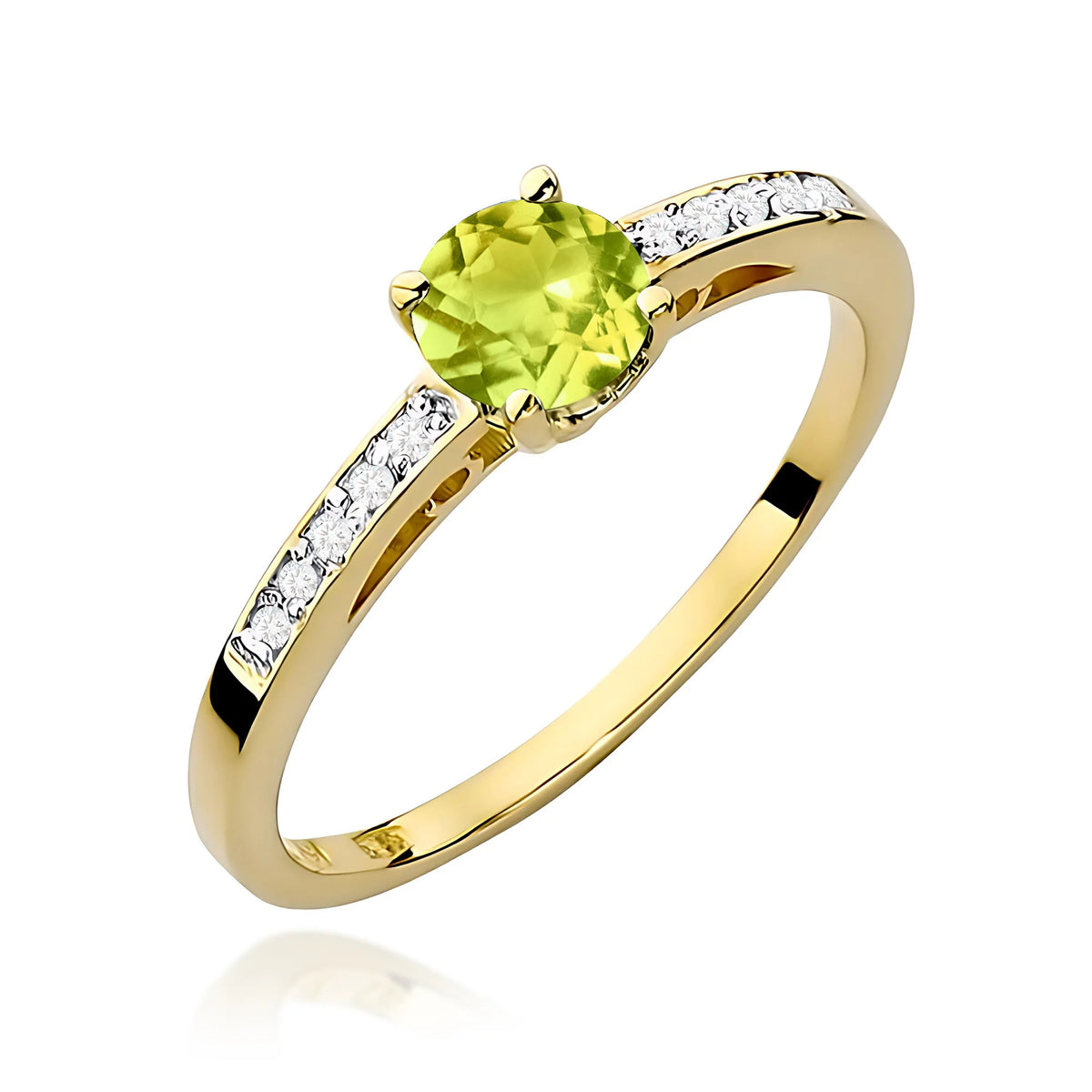 Gold Ring with 0.60ct Olivine and 0.05ct Diamonds