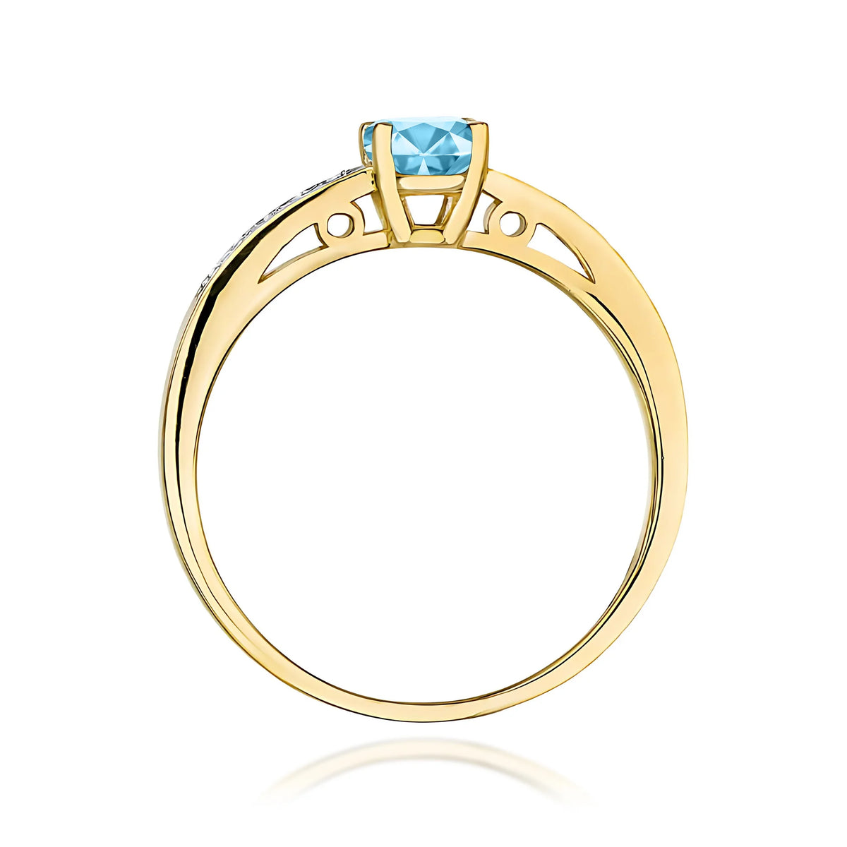Prsteň zo žltého 14k zlata s diamantmi na ramenách prsteňa s topásom Swiss Blue 0,50 ct a diamantmi 0,05 ct