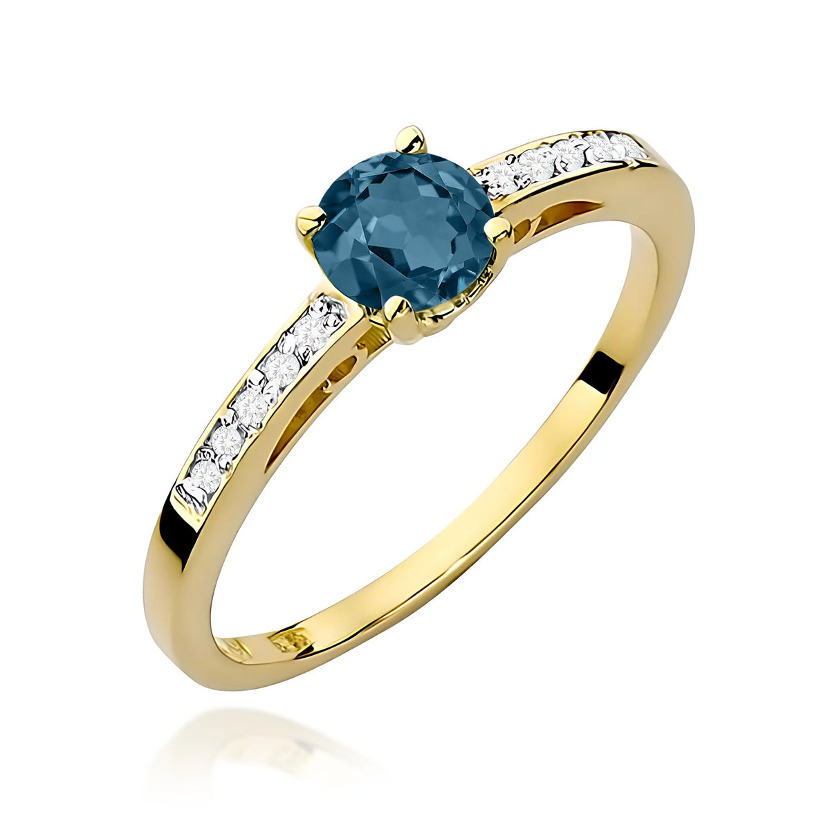 Gold Ring with 0.50ct Topaz London Blue and 0.05ct Diamonds