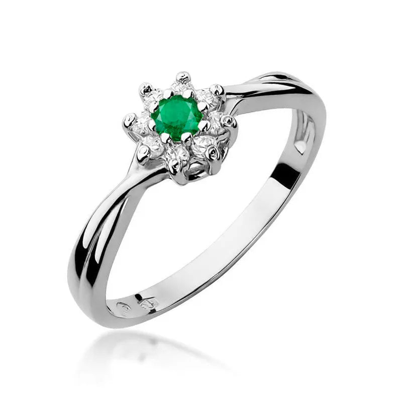 zlatý prsteň s 0,15 ct smaragdom a diamantmi w0072-emg-01