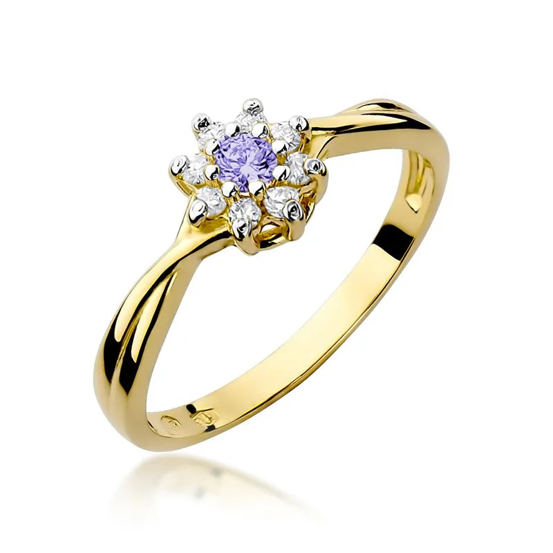 zlatý prsten s 0,15ct tanzanitem a diamanty w0072-tap-01
