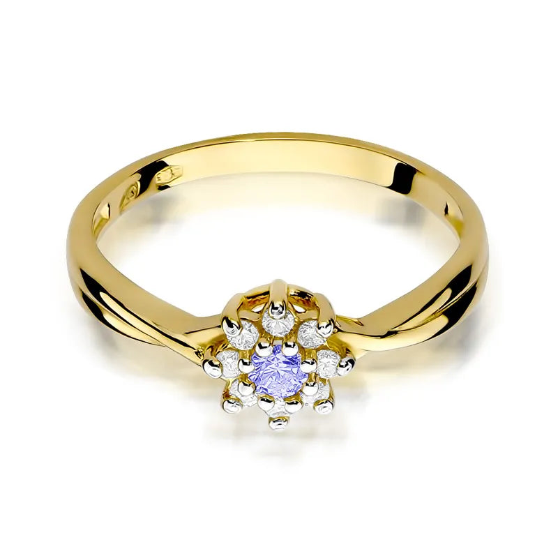 zlatý prsten s 0,15ct tanzanitem a diamanty w0072-tap-01