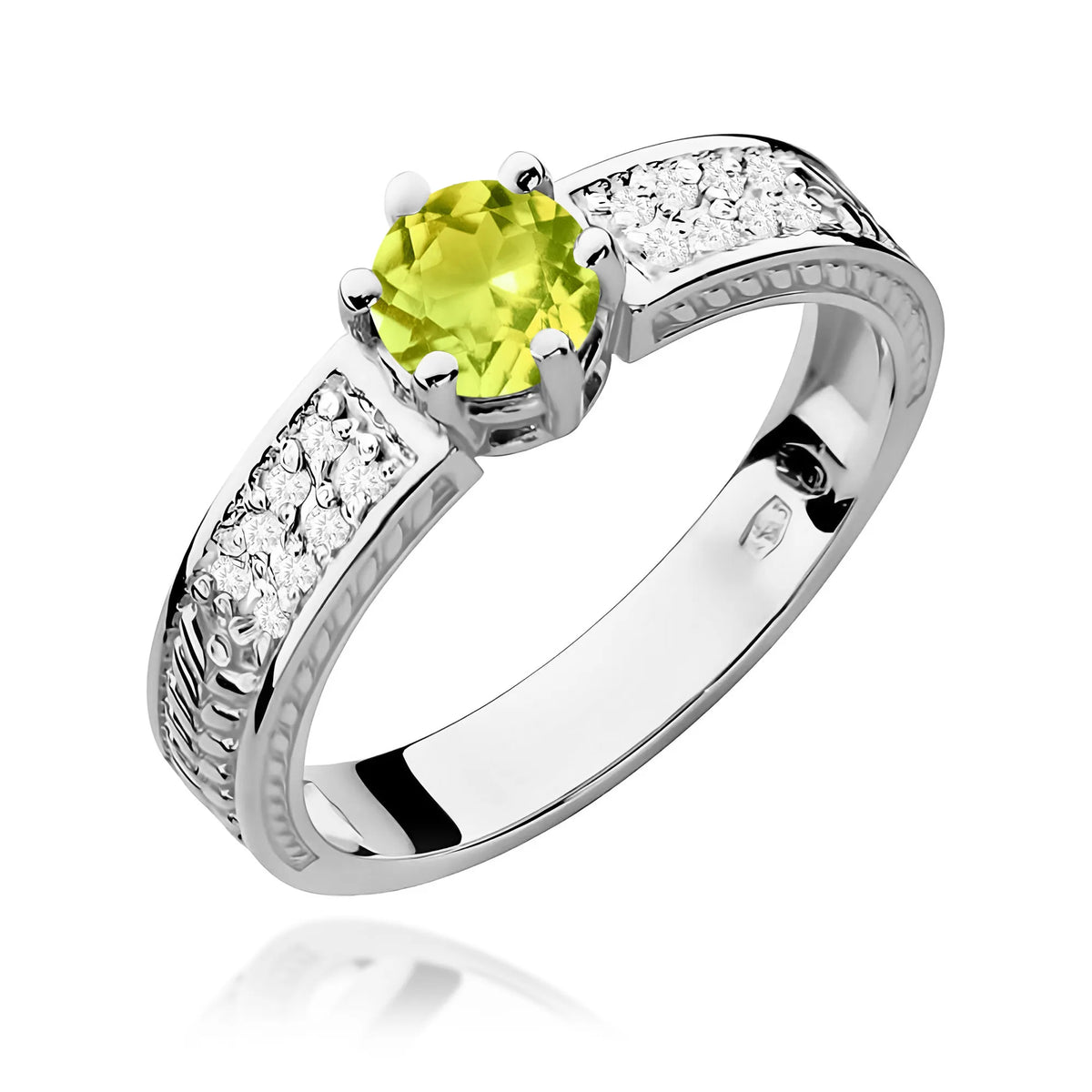 zlatý prsteň s 0,60 ct olivínom a 0,08 ct diamantmi w0075-peg-01