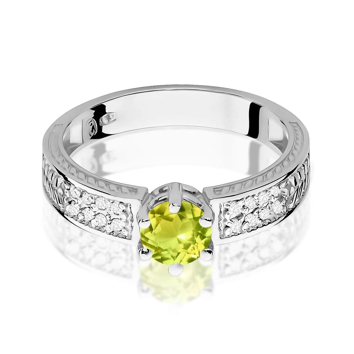 zlatý prsteň s 0,60 ct olivínom a 0,08 ct diamantmi w0075-peg-01