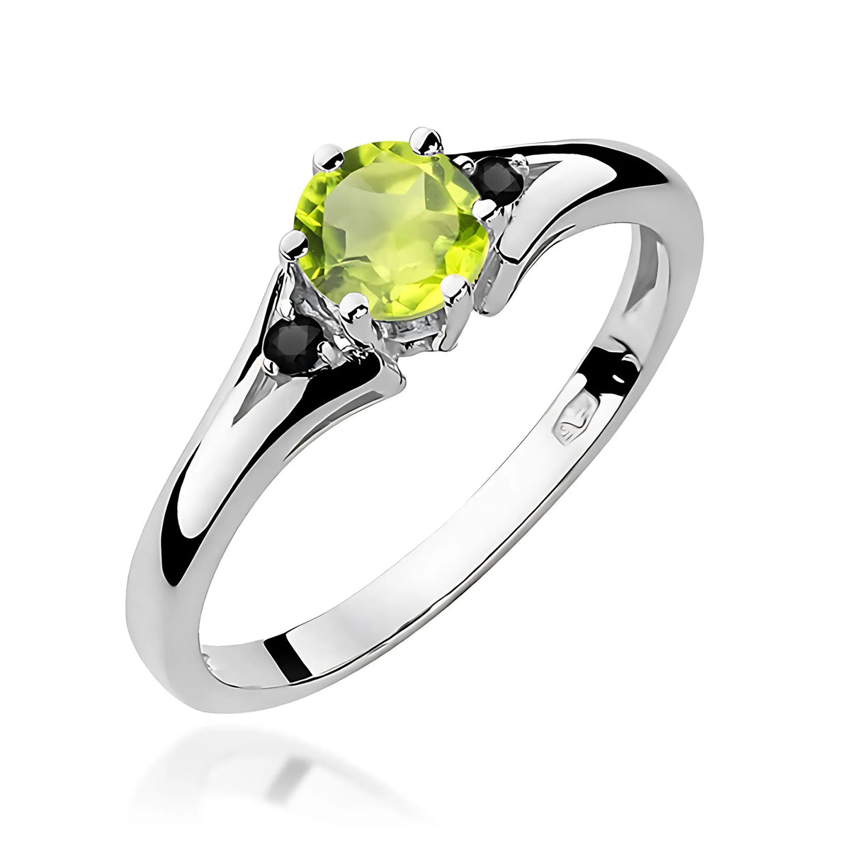 zlatý prsten s 0,60ct olivínem a černými diamanty w0076-peg-02