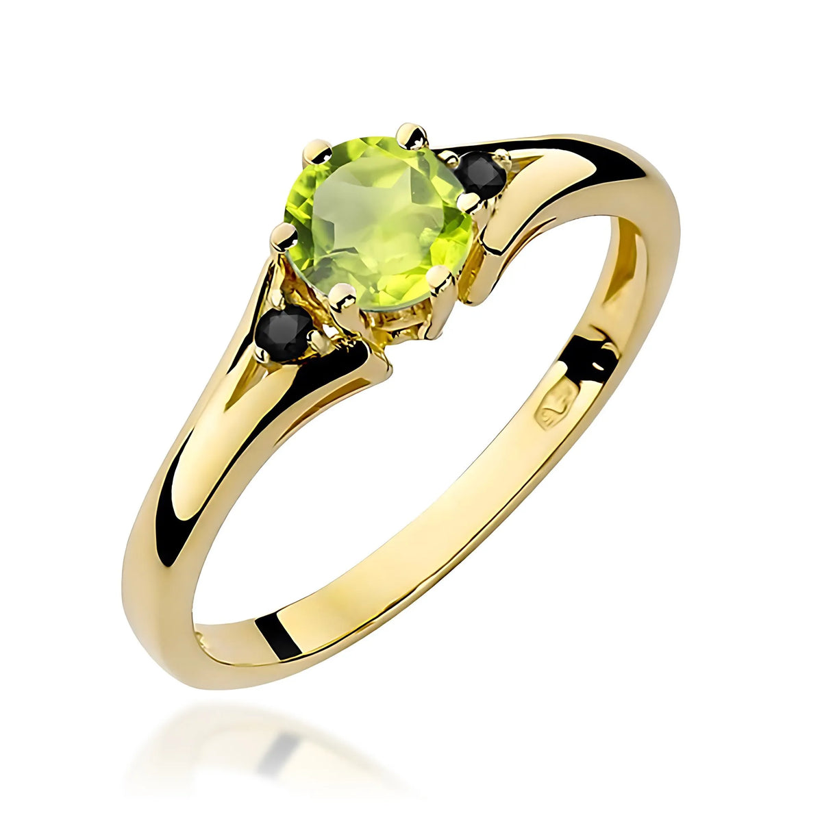 zlatý prsten s 0,60ct olivínem a černými diamanty w0076-peg-02