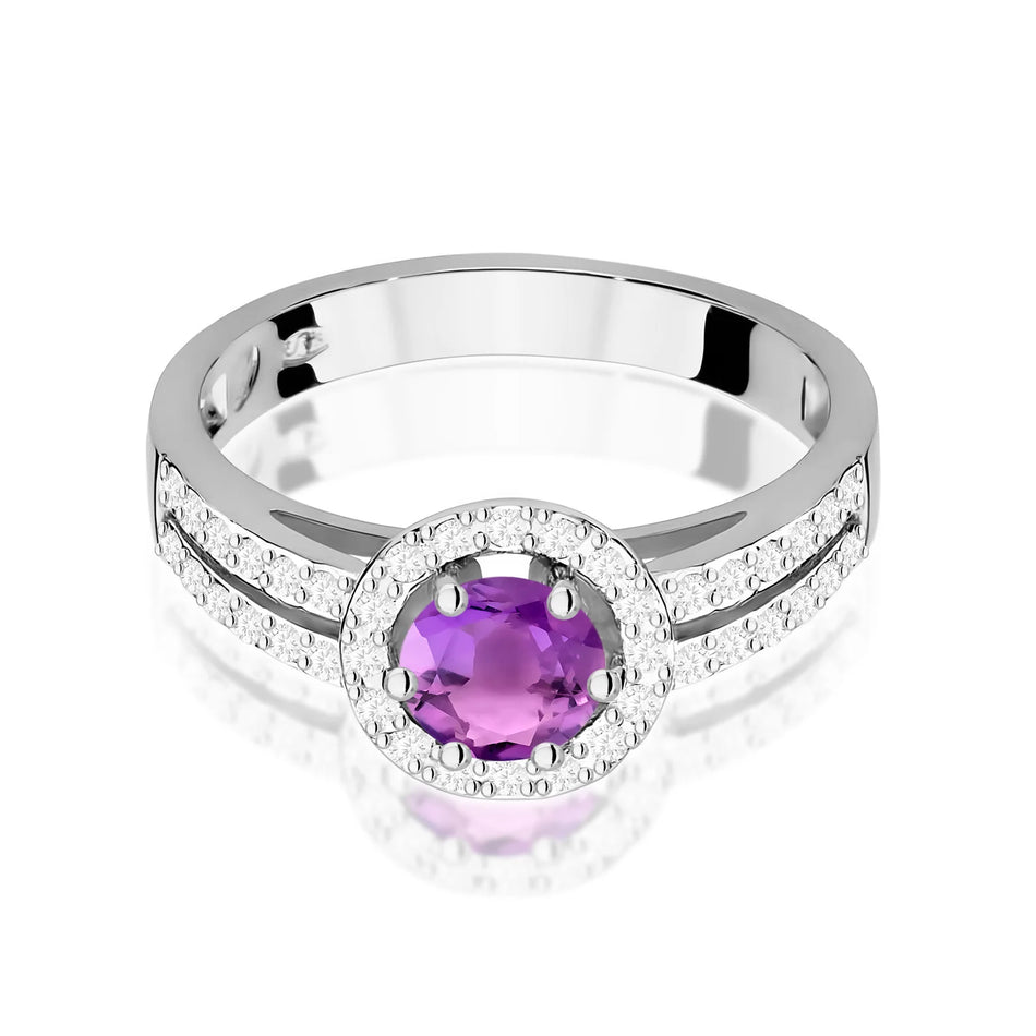 Prsteň z bieleho zlata s 0,50 ct ametystom a 0,20 ct diamantmi