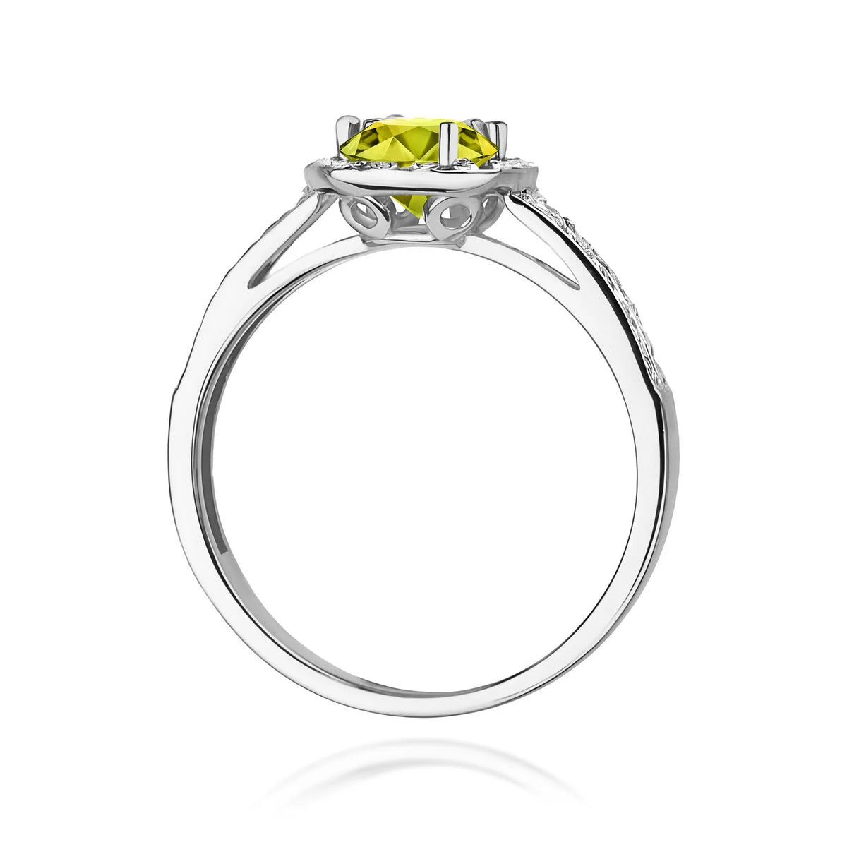 Prsten z bílého zlata s 0,60ct olivínem a 0,20ct diamanty