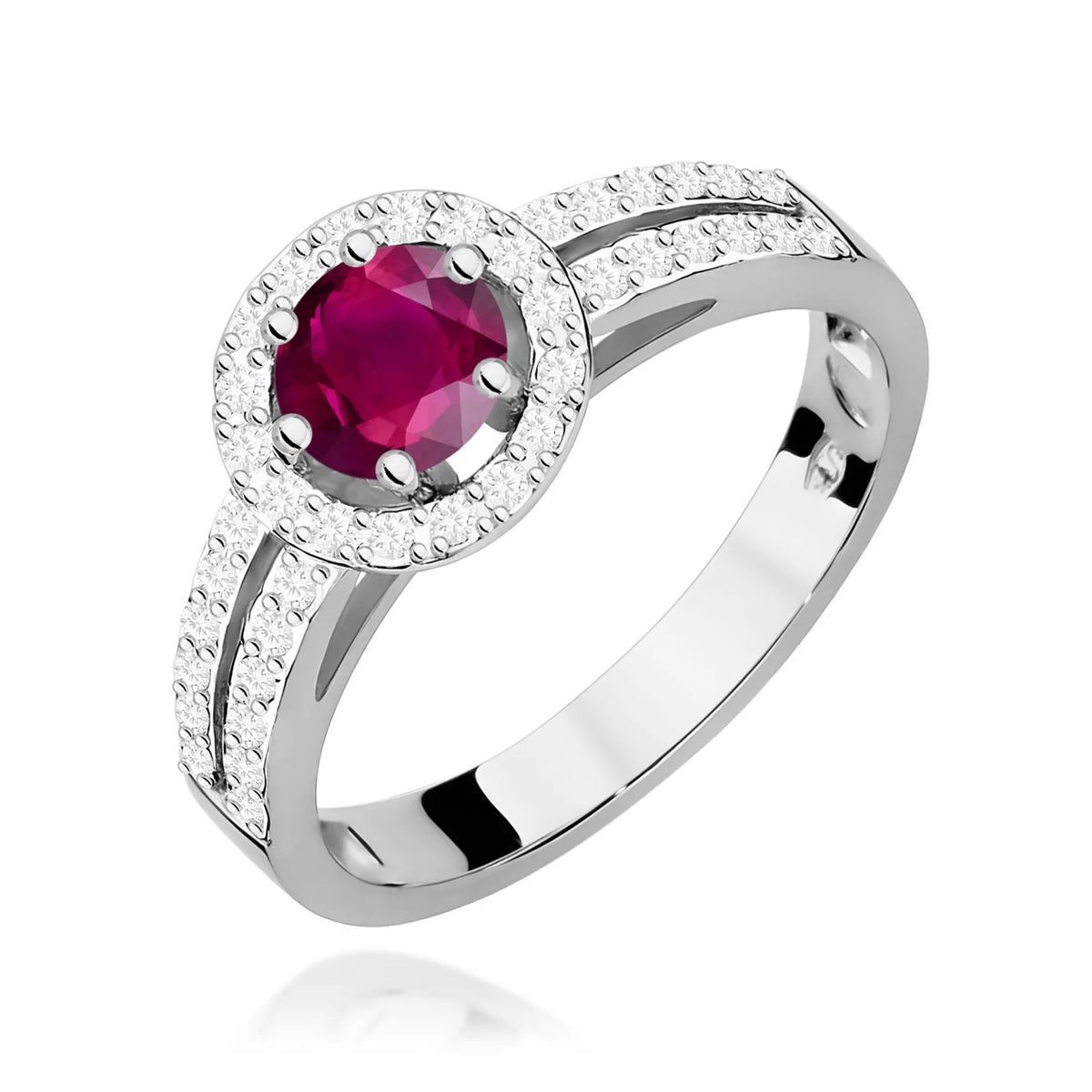 Prsteň z bieleho zlata s 0,60 ct rodolitom a 0,20 ct diamantmi