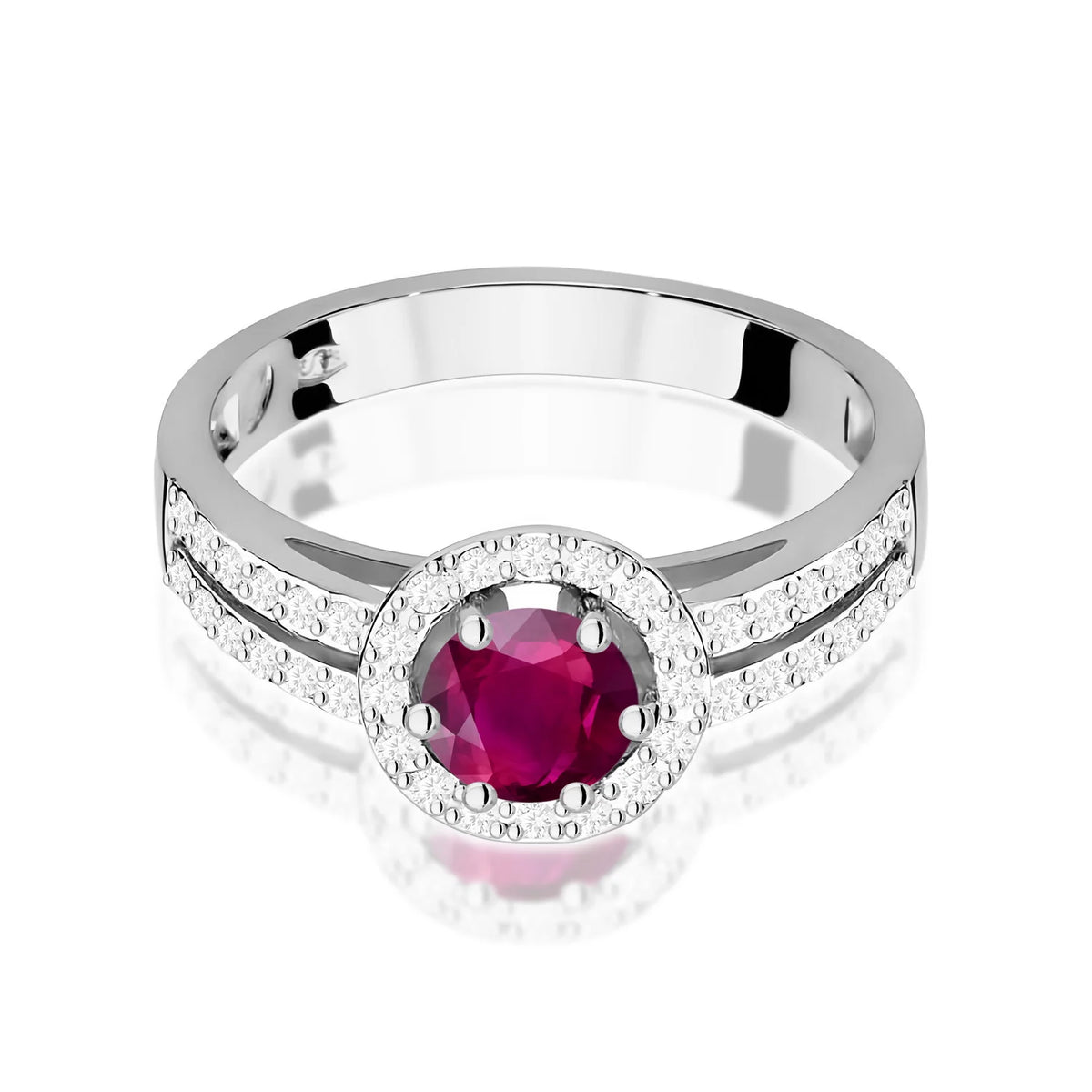 Prsteň z bieleho zlata s 0,60 ct rodolitom a 0,20 ct diamantmi