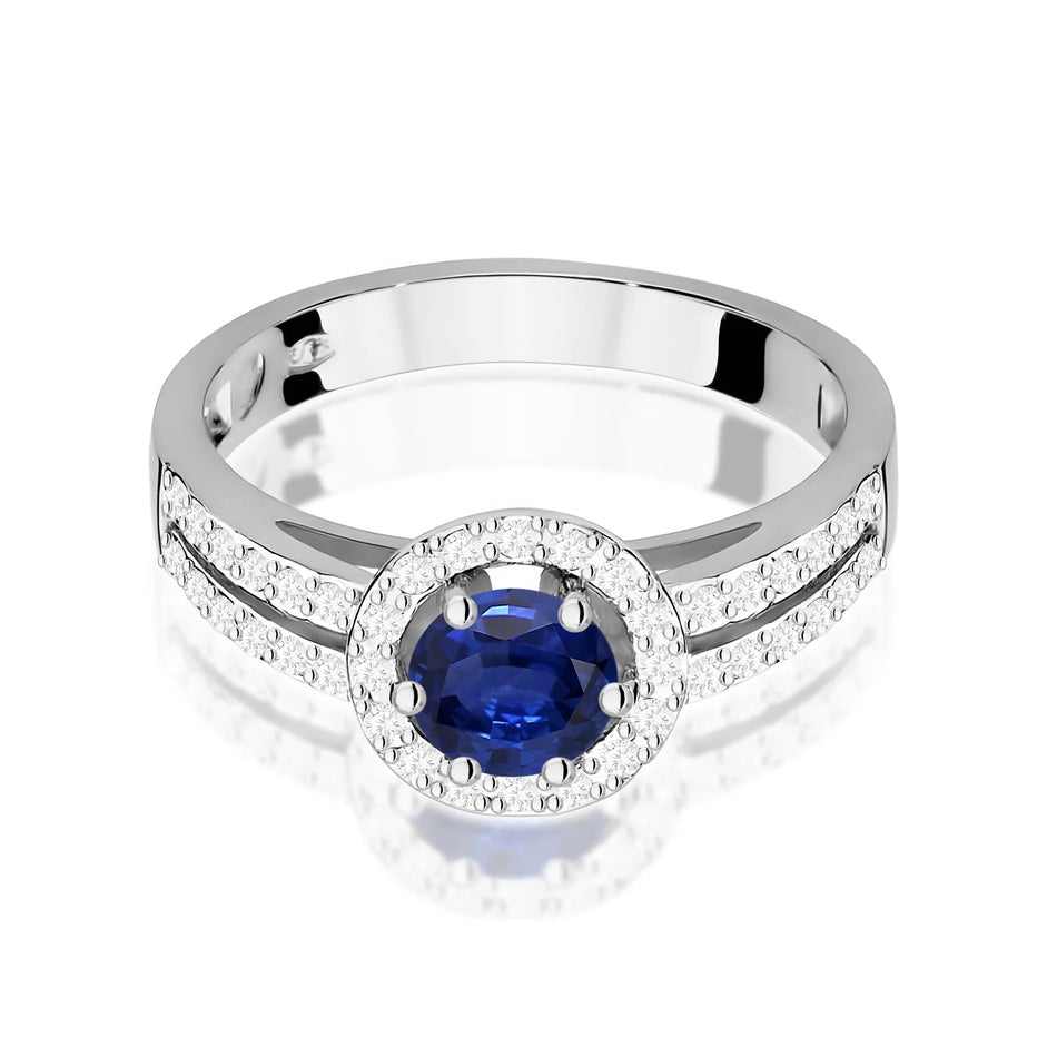 Ring aus Weißgold mit 0,50 ct Saphir und 0,20 ct Diamanten