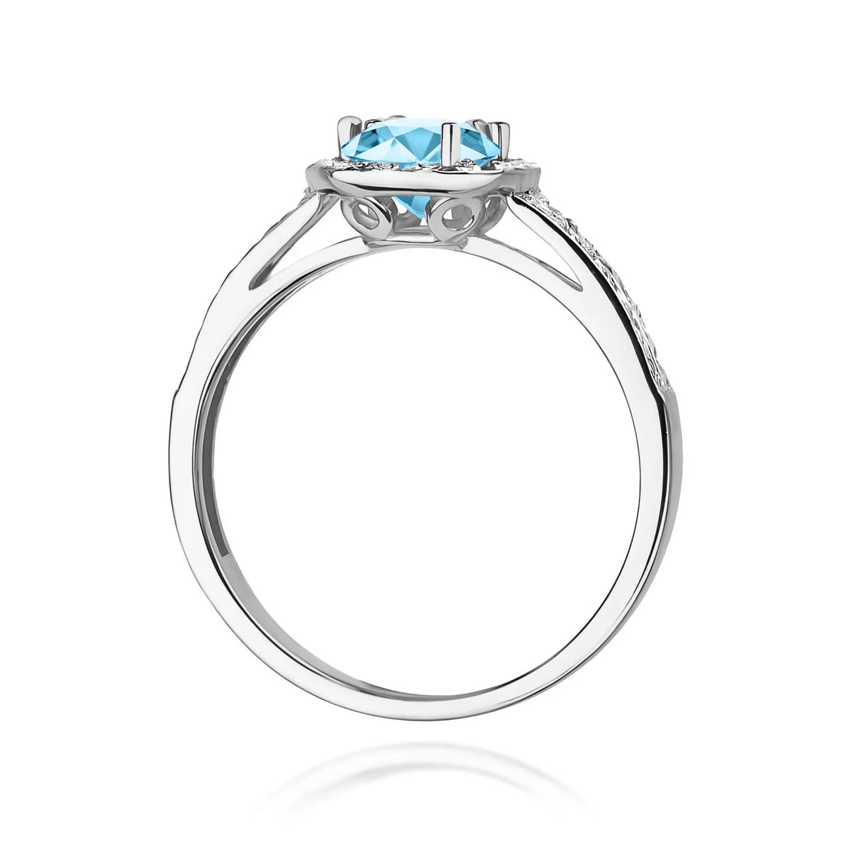 Pavé prsteň z bieleho 14k zlata s okrúhlym topásom Swiss Blue 0,50 ct a diamantmi 0,20 ct