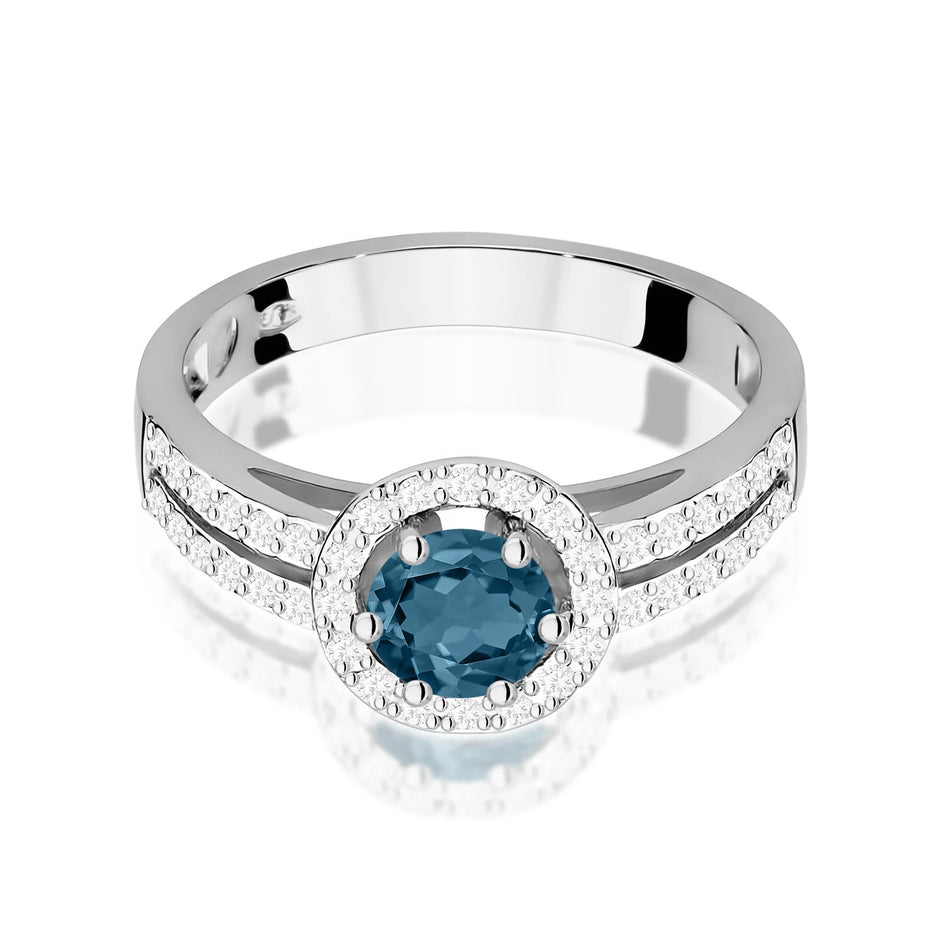 Weißgoldring mit 0,50 ct London Blue Topas und 0,20 ct Diamanten