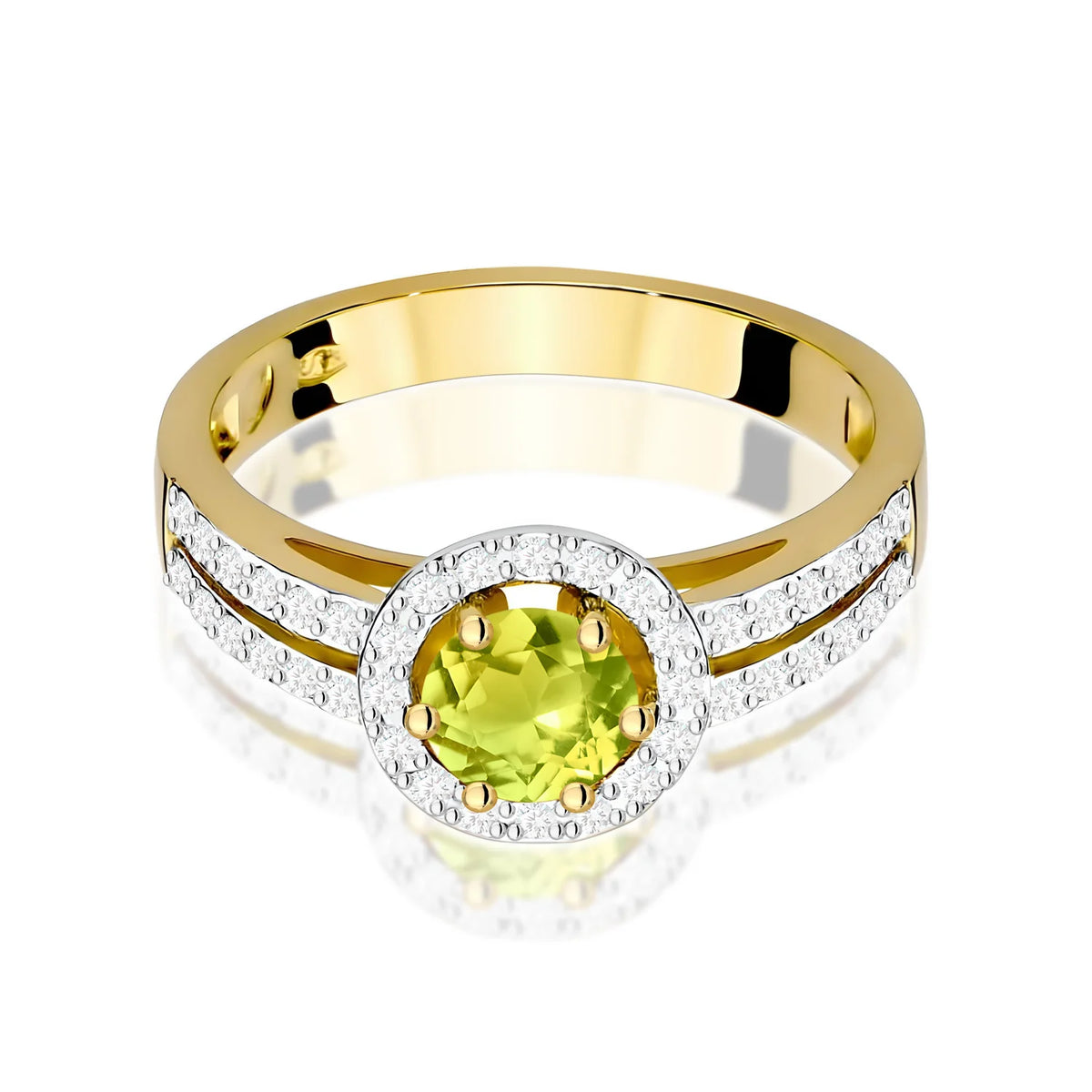 Goldring mit 0,60 ct Olivin und 0,20 ct Diamanten