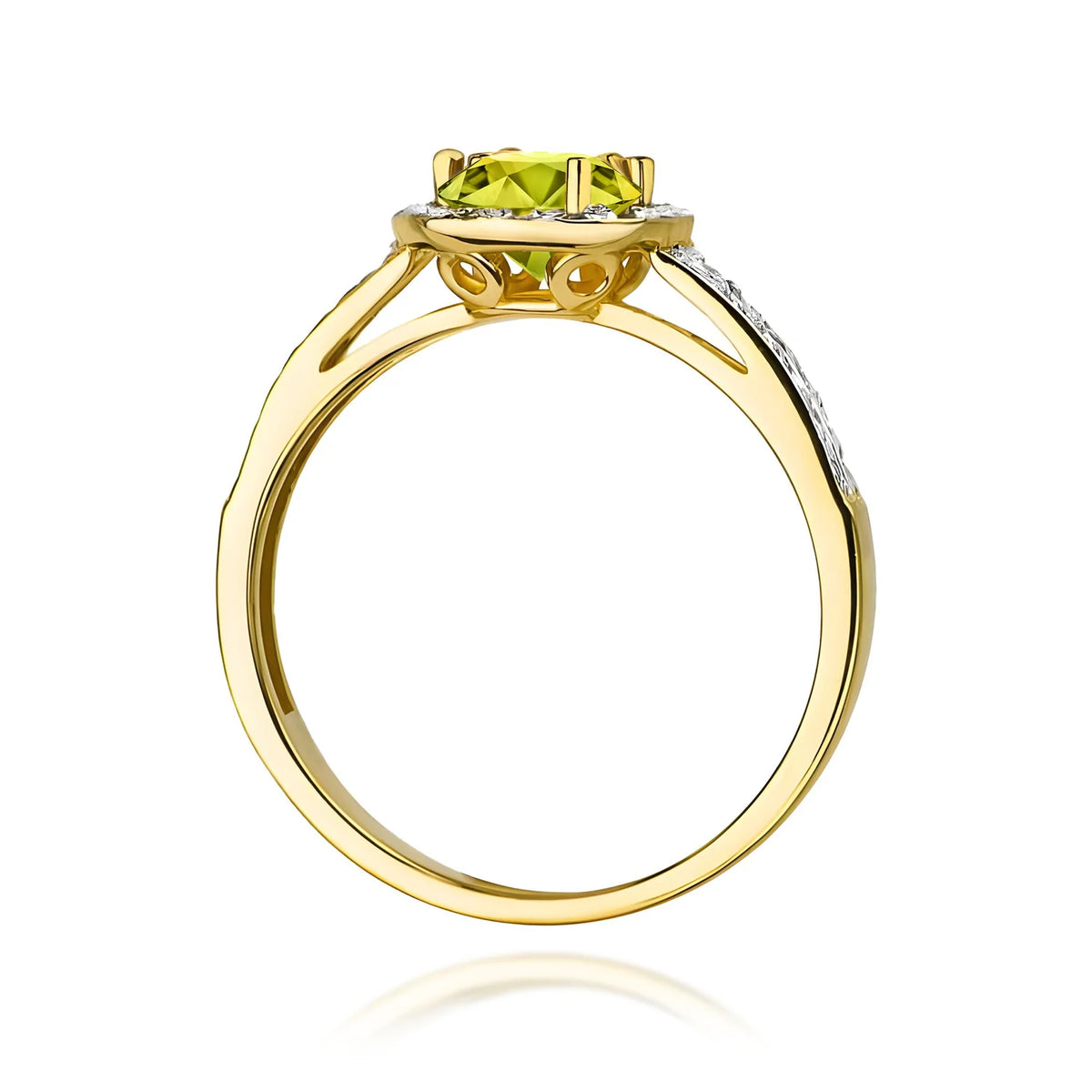 Goldring mit 0,60 ct Olivin und 0,20 ct Diamanten