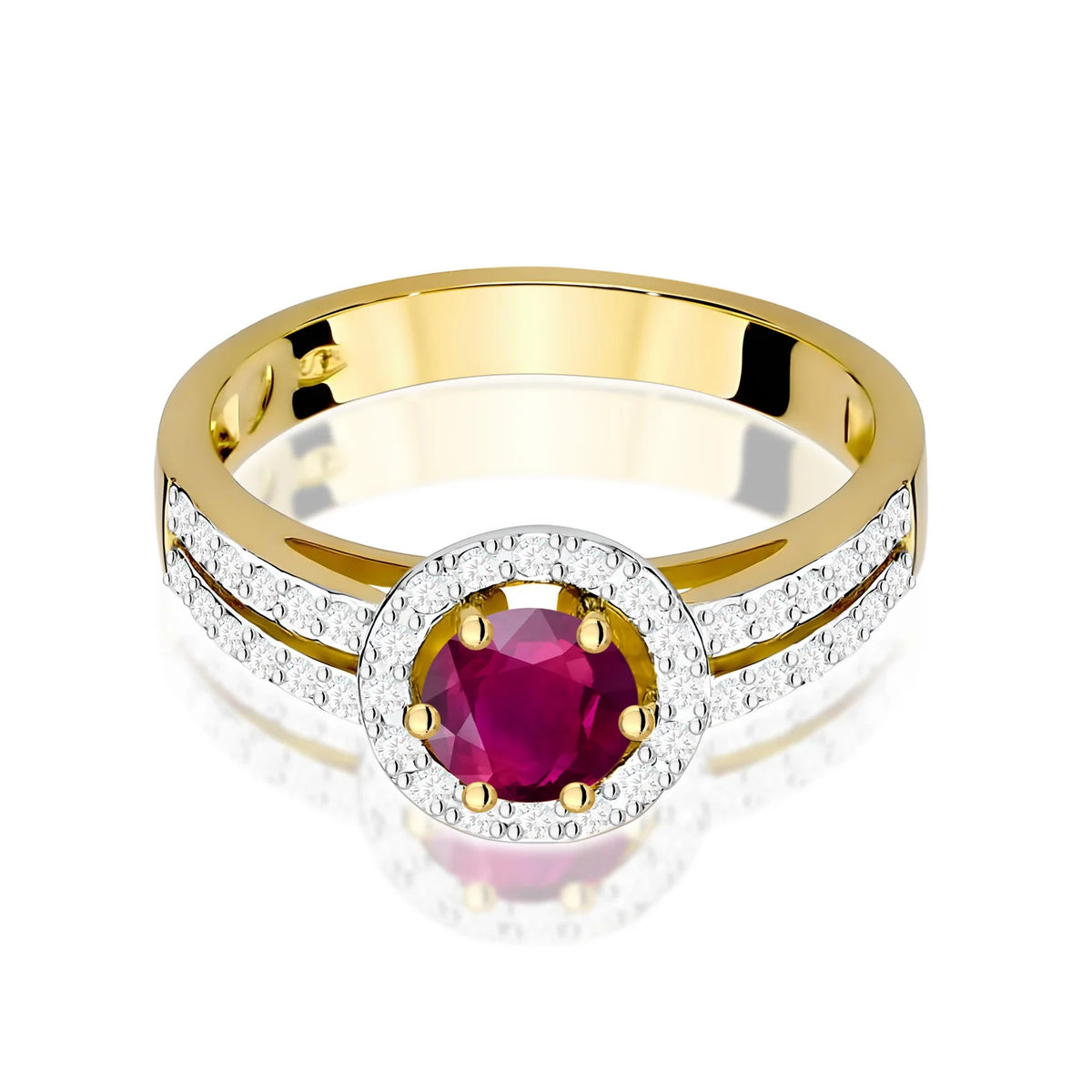 Zlatý prsteň s 0,60 ct rodolitom a 0,20 ct diamantmi