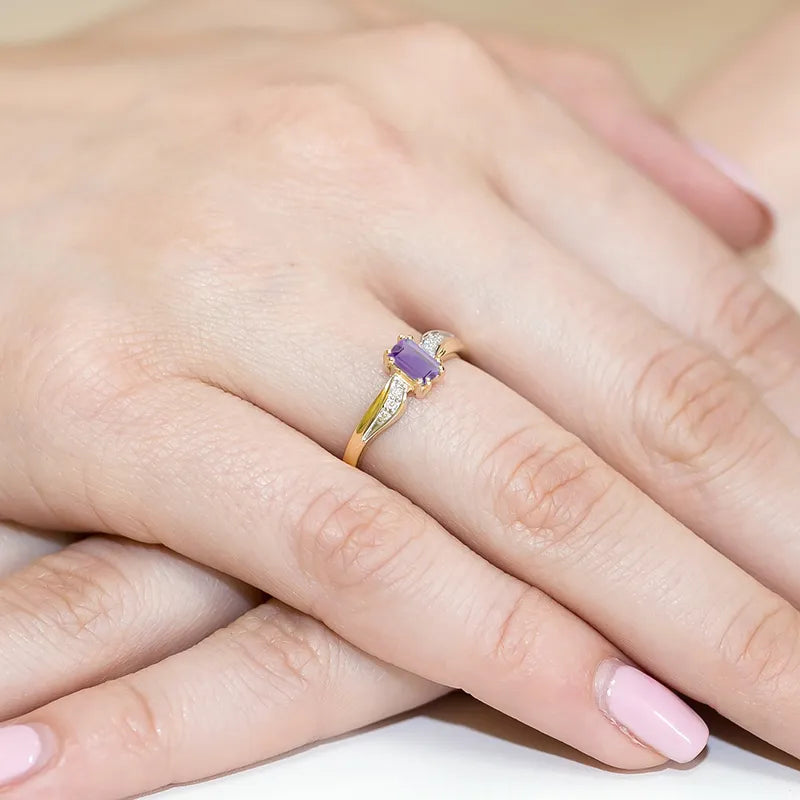 zlatý prsten s 0,50ct ametystem a 0,03ct diamanty w0094-amv-01