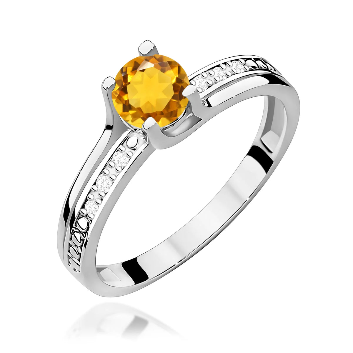 Prsteň z bieleho zlata s 0,50 ct citrínom a 0,03 ct diamantov