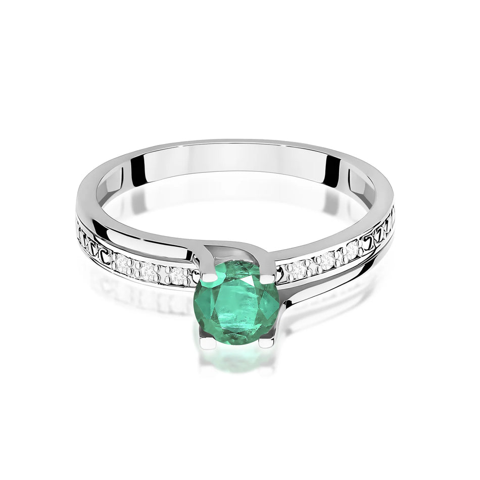 Weißgoldring mit 0,50 ct Smaragd und 0,03 ct Diamanten