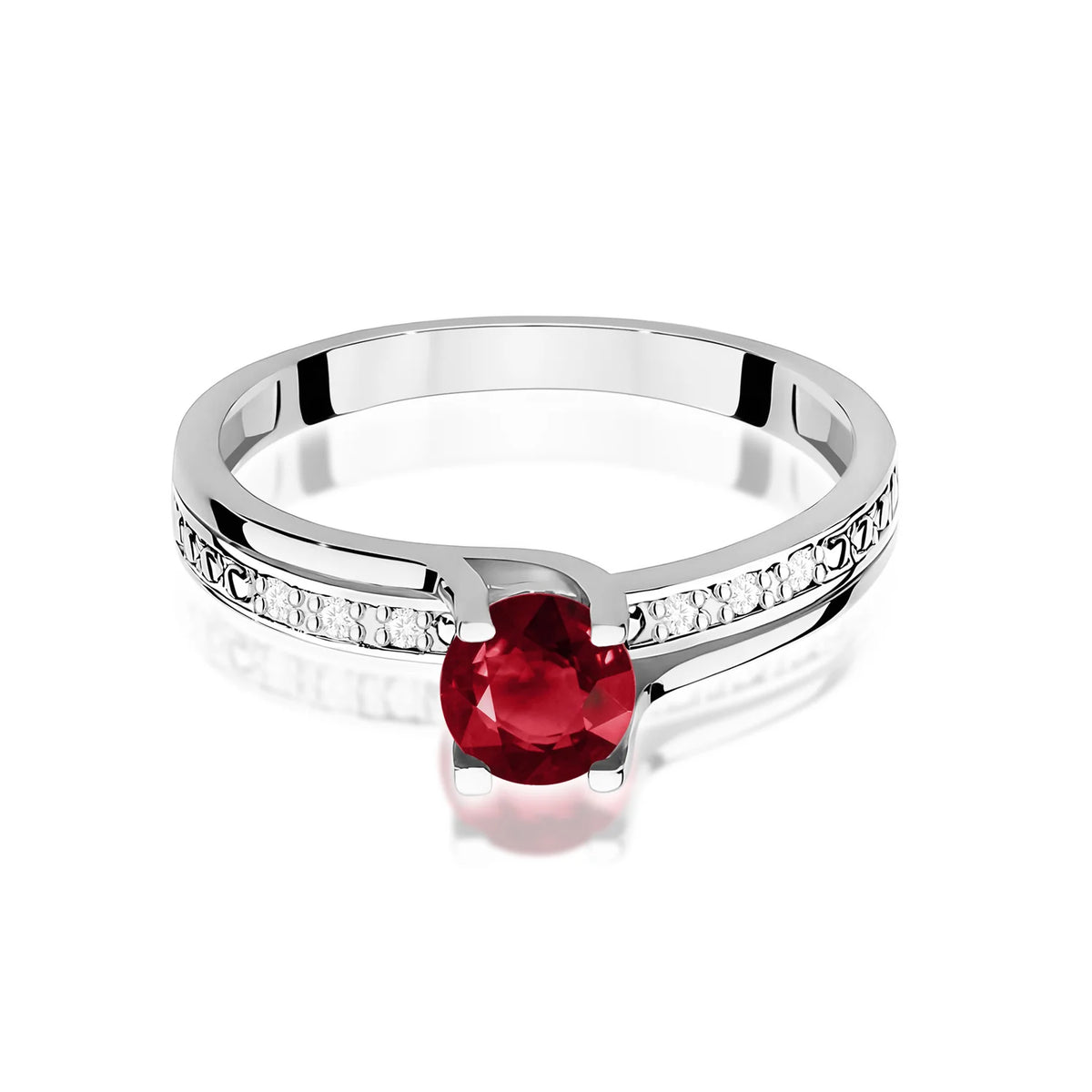 Prsten z bílého zlata s 0,60ct granátem a 0,03ct diamanty