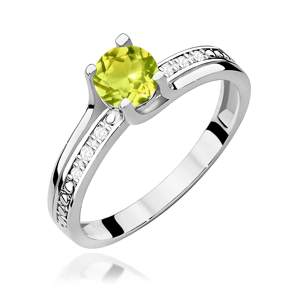Prsten z bílého zlata s 0,60ct olivínem a 0,03ct diamanty