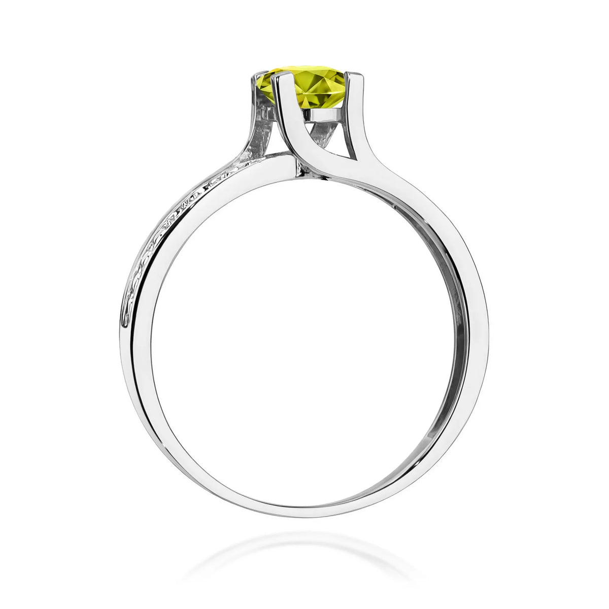 Prsten z bílého zlata s 0,60ct olivínem a 0,03ct diamanty