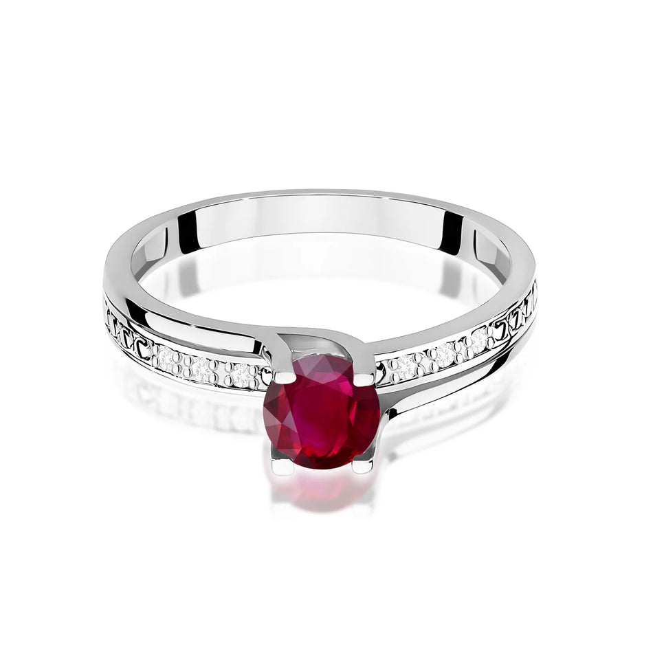 Bague en or blanc avec rubis 0,60 ct et diamants 0,03 ct