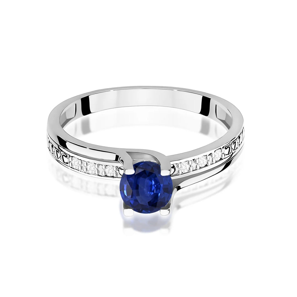 Prsteň z bieleho zlata s 0,50 ct zafírom a 0,03 ct diamantmi