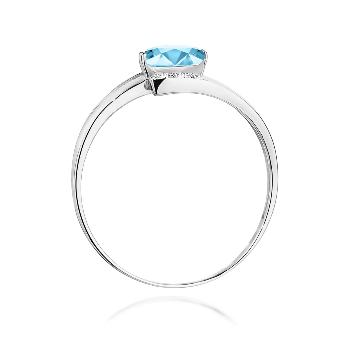 Prsten s překříženými rameny z bílého 14k zlata s oválným topazem Swiss Blue 0,50 ct a diamanty 0,052 ct