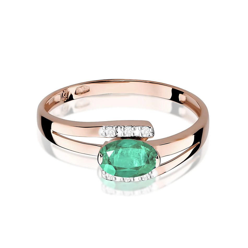 Zlatý prsten se smaragdem 0,40 ct a diamanty 0,052 ct