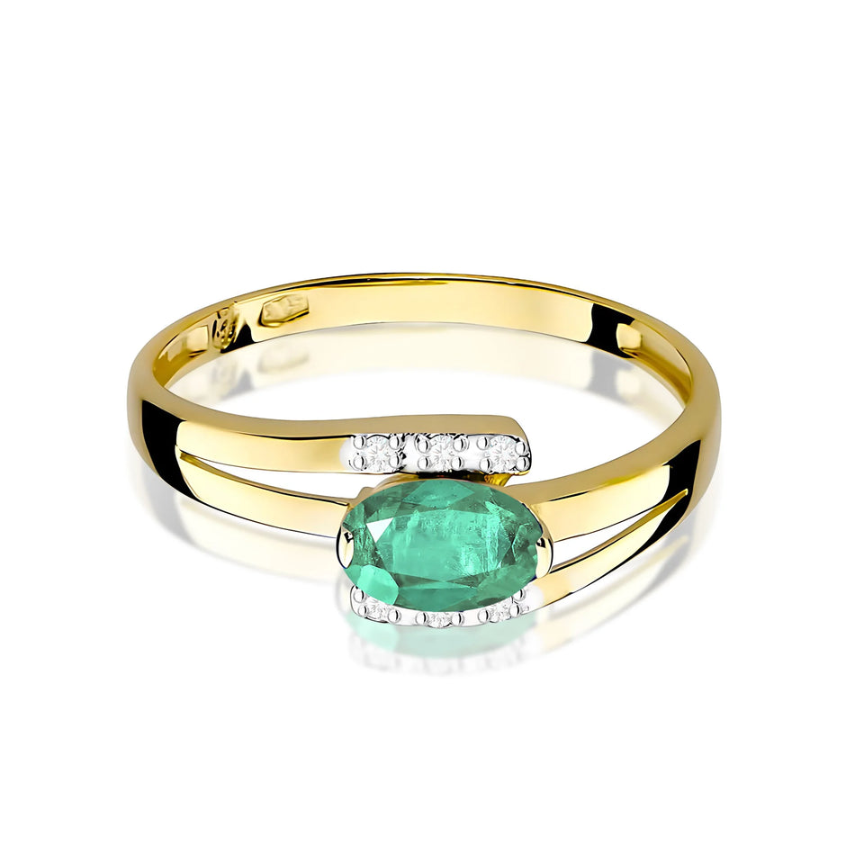Zlatý prsten se smaragdem 0,40 ct a diamanty 0,052 ct