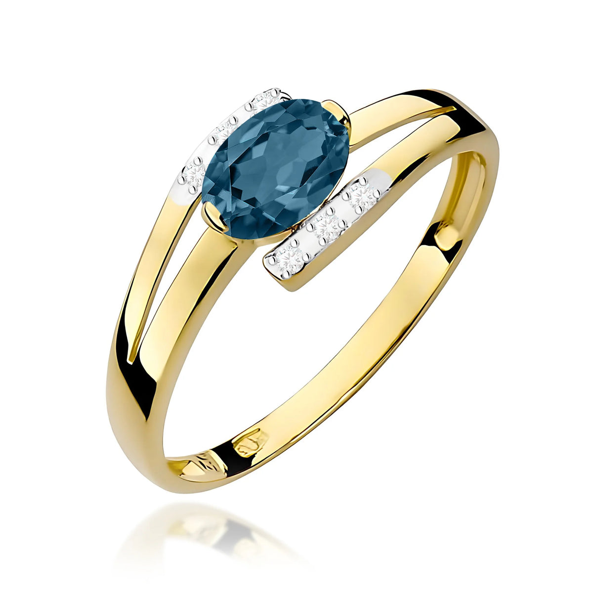 Bague en or avec topaze London Blue 0,50 ct et diamants 0,052 ct
