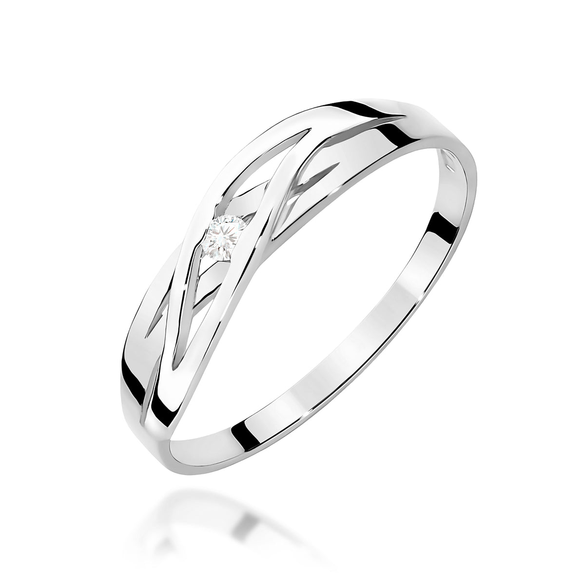 Durchbrochener Ring aus 585er Weißgold mit rundem Diamant von 0,04 ct