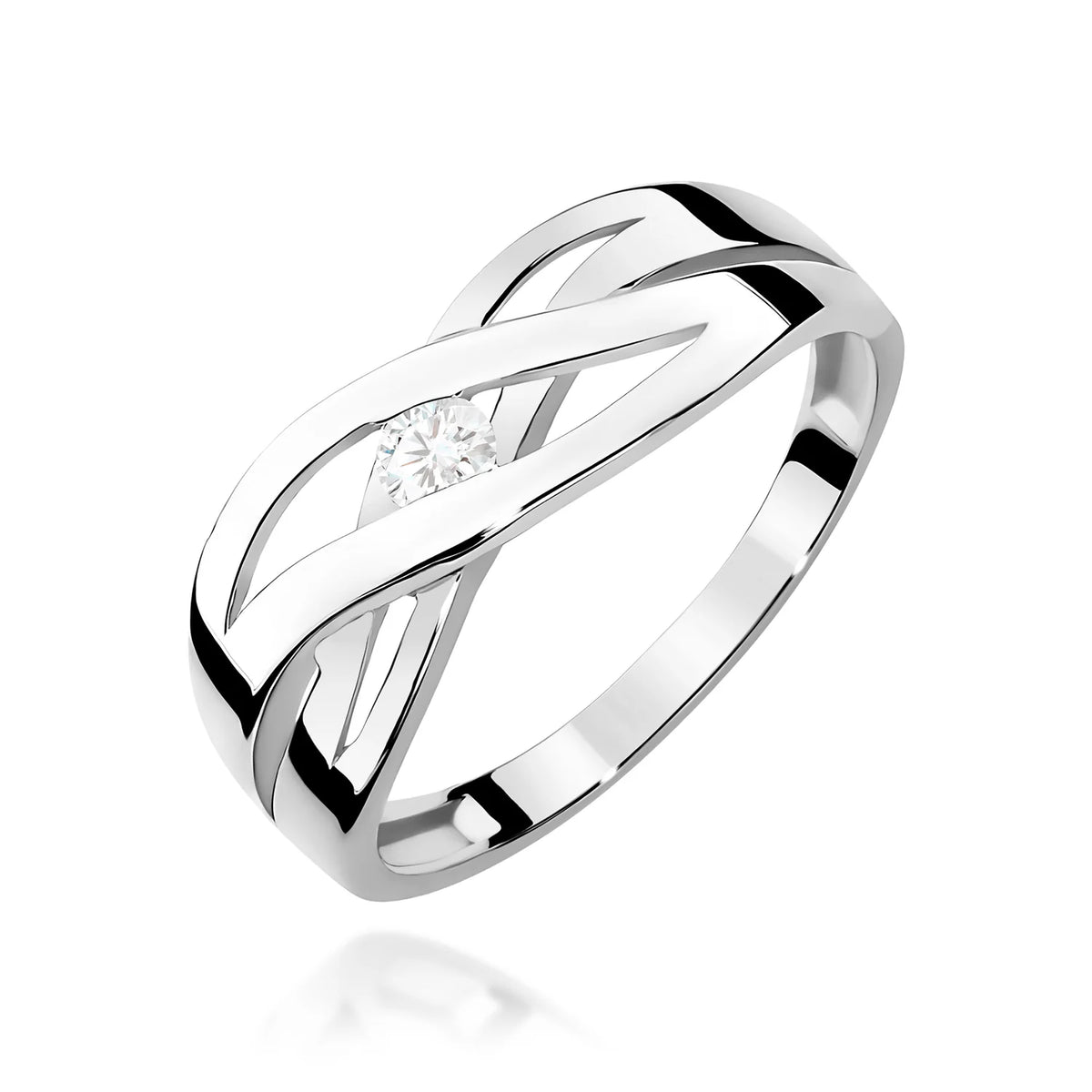 Durchbrochener Ring aus 585er Weißgold mit rundem Diamant von 0,10 ct
