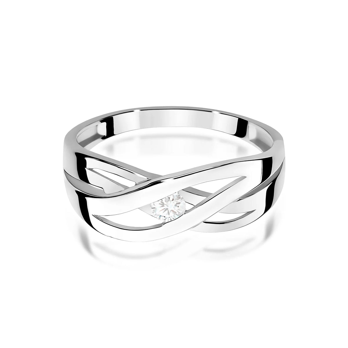 Durchbrochener Ring aus 585er Weißgold mit rundem Diamant von 0,10 ct