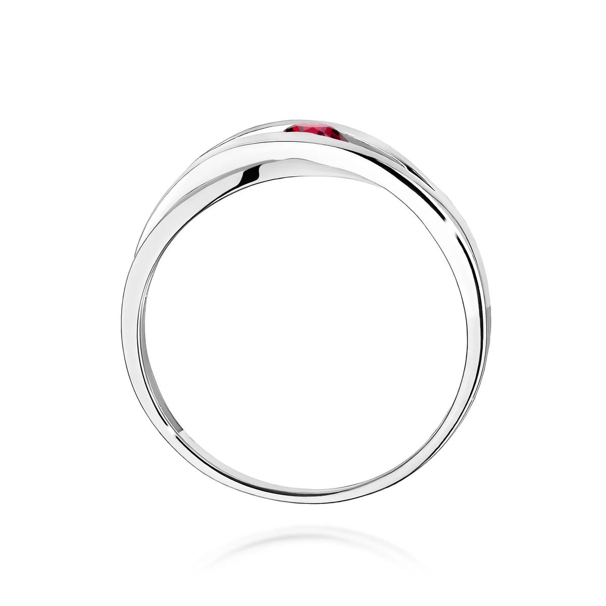 Prelamovaný prsteň z bieleho 14k zlata s okrúhlym rubínom 0,15 ct