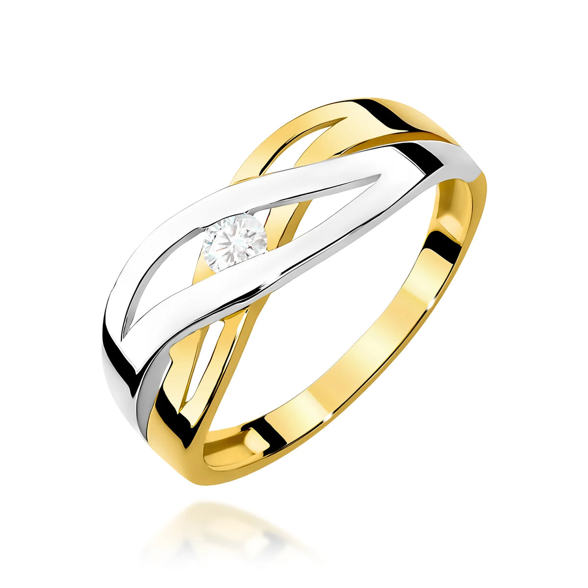 Durchbrochener Ring aus 585er Gelbgold mit rundem Diamant von 0,10 ct